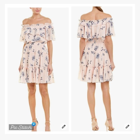 Shoshanna Lora Floral Off Shoulder Ruffle Dress Blush/Multi